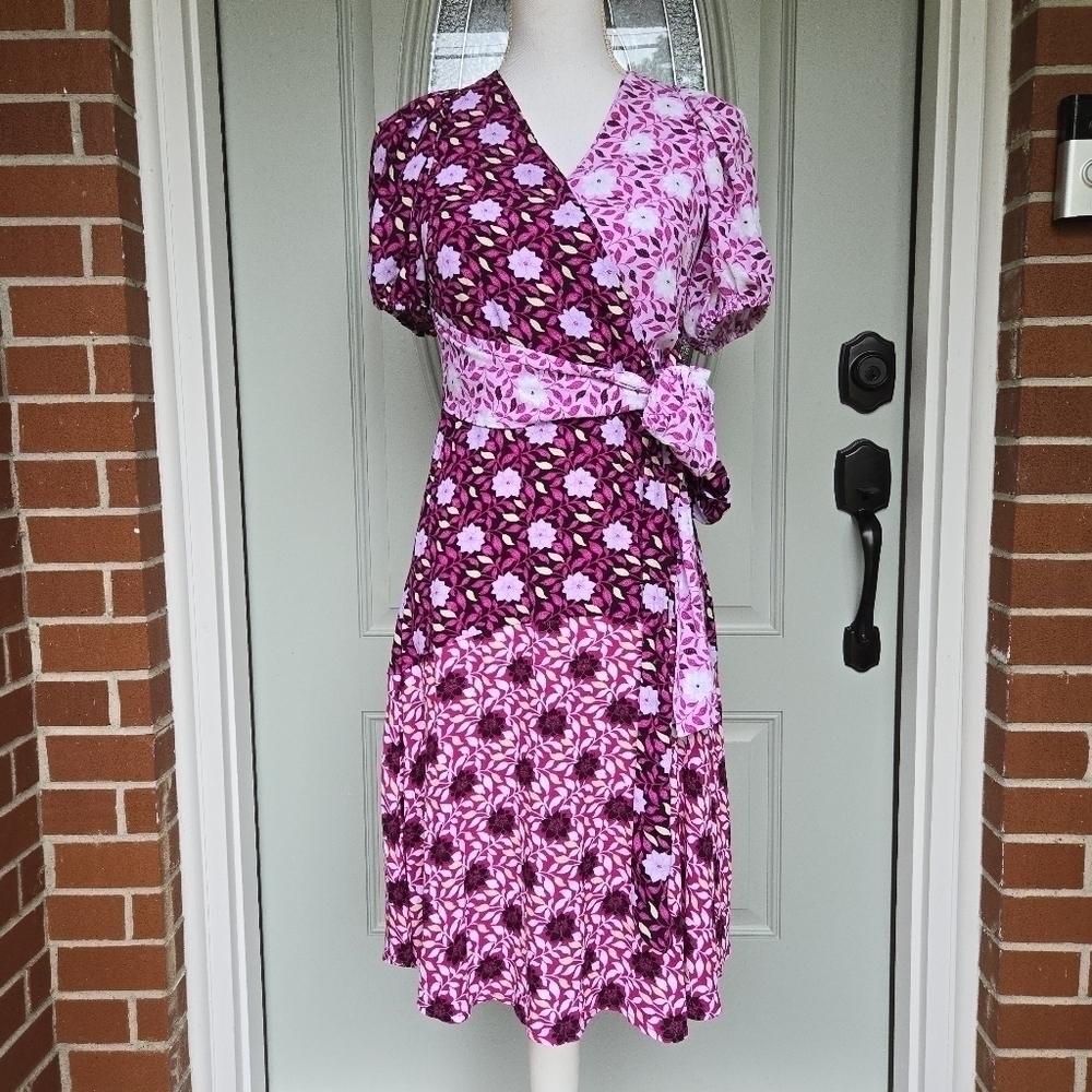 Ann Taylor Floral Wrap Midi Asymmetric Print Dress